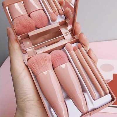 Yelfo Multi-Functional Mini Makeup Brushes Kit 5 pc Foundation Brushes Set and Mirror(Pack of 5)