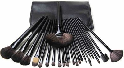 Yoana Professional Series Makeup Brush Set With Leather Pouch - Jet Black(Pack of 24)