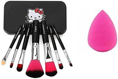 jangra 7 Pcs Black Cosmetics Makeup Brush Set and 1 Pink Beauty Blender - (Pack of 8)(Pack of 2)