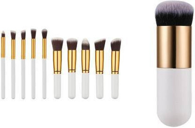 SHEELU 10 pcs Synthetic Makeup Brush Set - white & 1 Foundation Brush(Pack of 11)