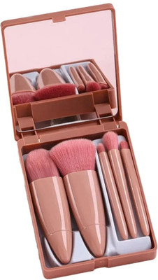 Yelfo Mini Makeup Brushes Set with Mirror 5 Pcs Brushes Kit Case (Pack of 1)(Pack of 1)