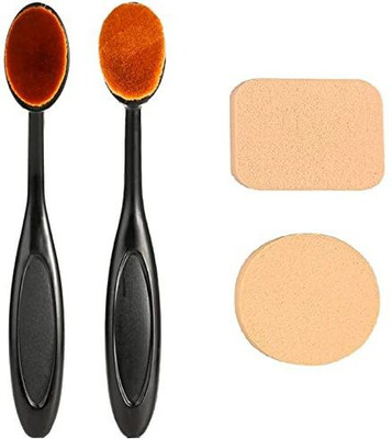 Topfinder Combo Pack- |2 Soft Makeup Powder Brush + 2pc Face Tools Sponges Set(Pack of 4)