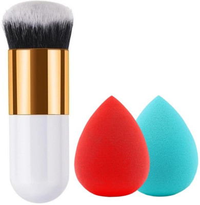 Koccido Makeup Foundation Brush With 2 Pieces Makeup Puff Sponge(Pack of 3)