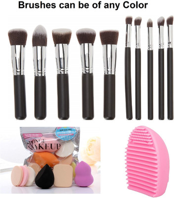 MY TYA Premium Makeup Brushes Set of Ten + 6 Piece Makeup Sponges + Brush Cleaner(Pack of 12)