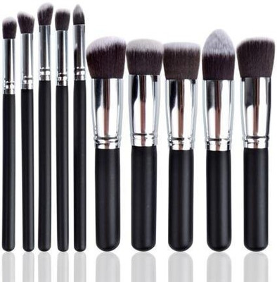 LARA KOSSLER 10 Pieces Makeup Brushes Set Tool Pro Foundation Eyeliner Eyeshadow (Black)(Pack of 10)