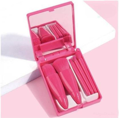 SkinOza makeup brush set with mirror l easy to carry l compact in size(Pack of 5)