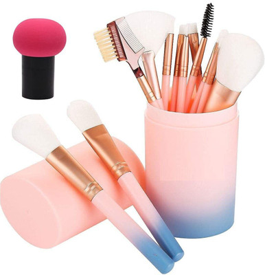 AVTY 12 Piece make up brush in box with 1 Mushroom sponge + Foundation brush(Pack of 3)