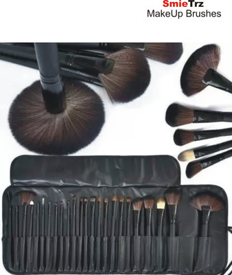 SMIETRZ Professional Wood Make Up Brushes Sets With Leather Storage Pouch(Pack of 24)