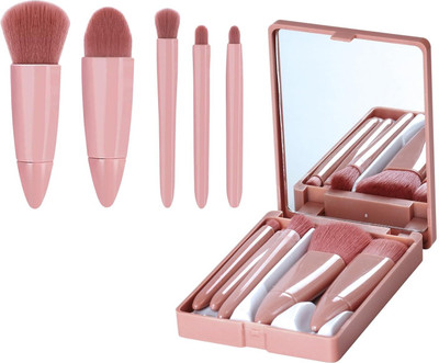 MEBISO Women’s Makeup Brush Set of 5 & Mirror Box - Pink Cosmetic Brush Applicator Set(Pack of 1)