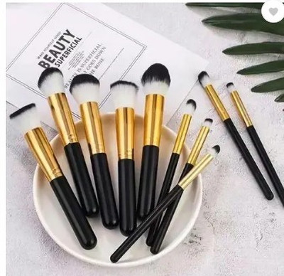 Jollity Makeup Brush Set Premium Cosmetics Blending Blush Brush- BLACK(Pack of 10)