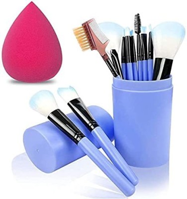 Ayushique Makeup Brush Set - 12 Pcs Makeup Brushes| Contour with 1 Pink Beauty Blender(Pack of 12)