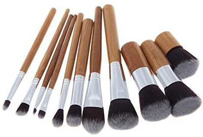 SHEELU Portable Synthetic Hair Bamboo Handle Make Up Brush Sets -11 Pieces(Pack of 11)