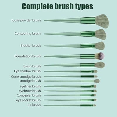 Viljoen Makeup BRrush Set of with Travel Pouch - 13 Piece Green Brushes (Pack of 13)(Pack of 13)