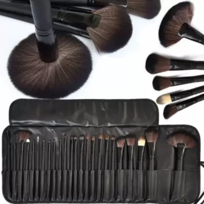 swenky Professional Wood Make Up Brushes Sets With Leather Storage Pouch(Pack of 24)