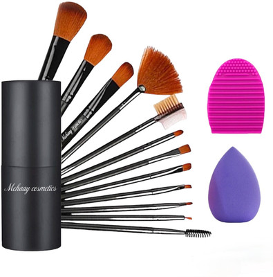 Mehaay cosmetics Professional 12 Piece Makeup Brush Set With Box + Makeup Sponge + Brush cleaner(Pack of 3)