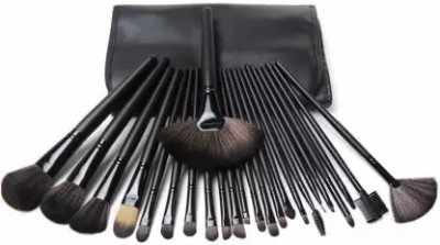 WATELLO Professional Series Makeup Brush Set With Leather Pouch - Jet Black(Pack of 24)