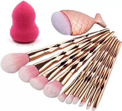 Fleeto Diamond Handle Makeup Brush with Big Fish Tail for Foundation Eyeshadow-12 Pcs(Pack of 12)