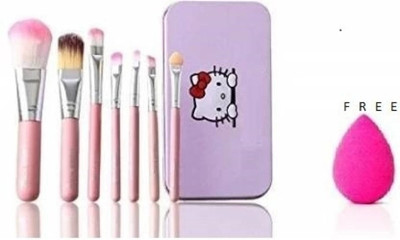 BRM TRADERS Makeup Mini Brush Kit 7 pieces With Storage Box & Sponge Puff Free(Random color)(Pack of 8)