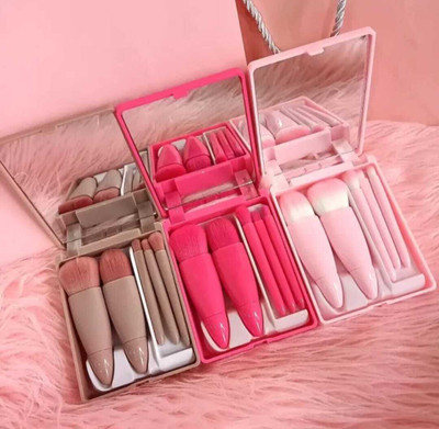 modlassic Mini Portable Traveling MakeUp Brush set with case and mirror for daily use(Pack of 5)