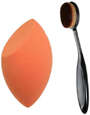 angelie Soft Oval Foundation Brush with Sponge puff blender(Pack of 2)