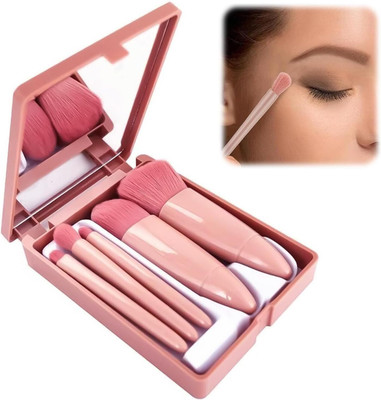 Elecsera Professional 5 in 1 Small Mini Makeup Brush Kit with Mirror for Face Eye Shadows(Pack of 5)