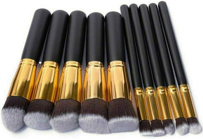 Glowrx 10 Pcs Makeup Brush Set Kabuki Brushes Black and Gold(Pack of 10)