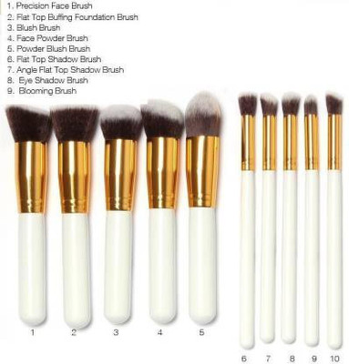 NXGTYA 10 Piece Makeup Brush Set WHITE(Pack of 10)