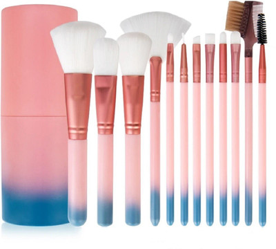 SHEELU Professional Series Makeup Brush Set With Storage Barrel Gradient Pink Blue(Pack of 12)