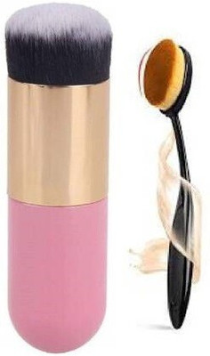 Rsentera Best combo of Chubby Pier Pink Foundation brush with Oval Makeup Brush(Pack of 2)
