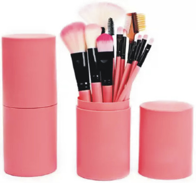 SMIETRZ Professional Series Makeup Brush Set With Storage Barrel - Pink(Pack of 12)