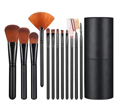 Ashyra Synthetic Bristle 12Pc Makeup Brush Set with Storage Bottle(Pack of 12)