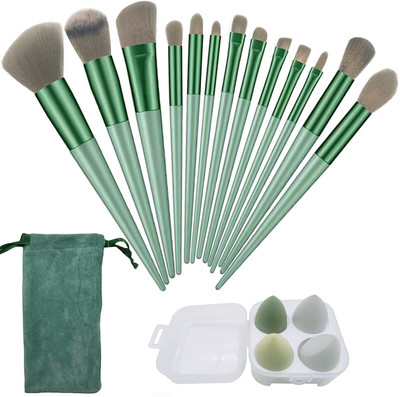 Koccido 13 Pcs Makeup Brushes Set with Cloth Bag With 4 Pcs puff Sponge With Box(Pack of 13)
