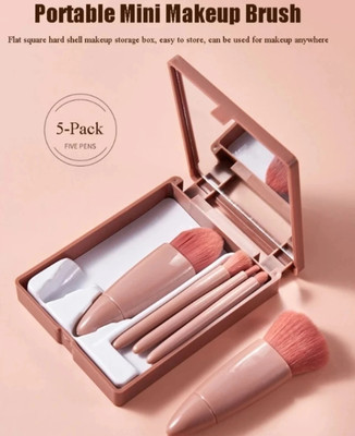 msbeauty Mini Makeup Brush set of 5 Pcs With Storage kit and Mirror (Multicolor)(Pack of 5)