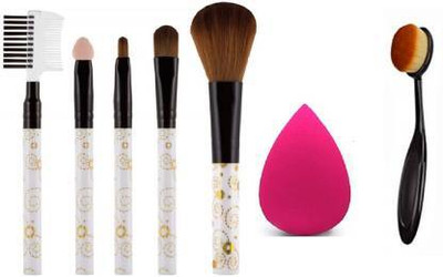 kaarm 5 Pcs Makeup Brush And Oval brush with 1 Blender (Set of 7) (Multicolor)(Pack of 7)