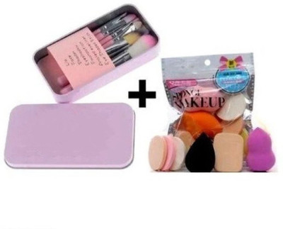 brown blush MAKEUP BRUSHES SET OF 7 PCS WITH MAKEUP BLENDER PUFF Packets(Pack of 7)