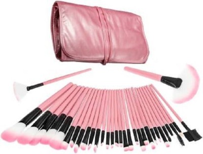 Kamz Beauty Professionals 24 Pcs Professional Wooden Handle with Leather Cover Full Makeup Brush Set (Pink)(Pack of 24)