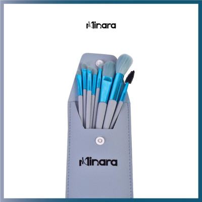 MINARA Makeup Brush Set Of 08 With Easy To Carry Pouch (Blue)(Pack of 1)