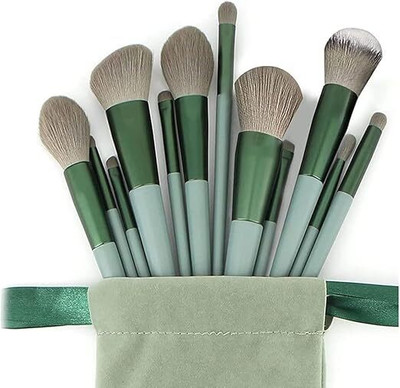 UEBES 13 Pcs Professional Makeup Brush Set with Travel Pouch – Green(Pack of 13)