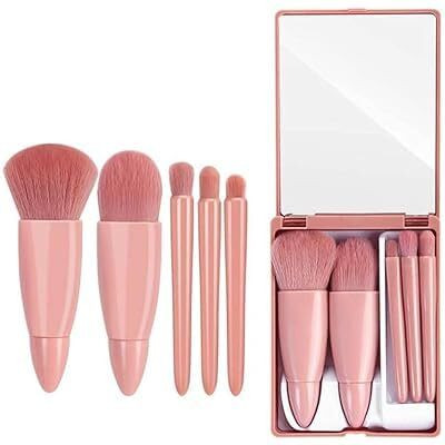 NIMBA NATURALS Mini Makeup Brushes Set with Mirror 5 Pcs Brushes Kit Case(Pack of 5)