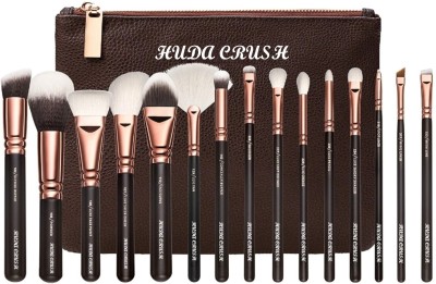 HUDA CRUSH Beauty 15 pcs Makeup Brushes Professional Rose Golden Luxury Set (black)(Pack of 15)