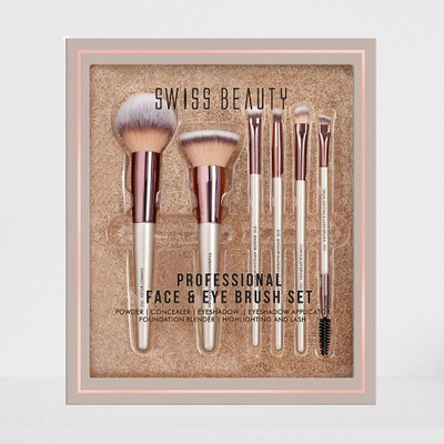 SWISS BEAUTY Professional Makeup Brush Set | 6 Pcs | Synthetic Bristles | Face Eye(Pack of 6)