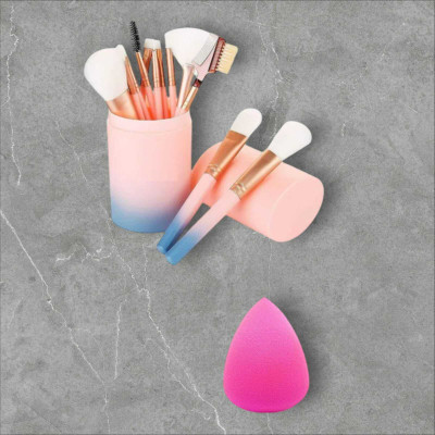 asija makeovers Makeup professional Brush Set with Storage Box - 12 Piece with makeup Puff(Pack of 13)