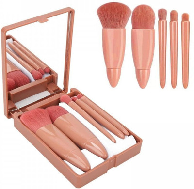 S AND S ENTRTPRISE Mini Makeup Brush Set with Mirror | 5 in 1 Travel Cosmetic Kit for Women(Pack of 5)