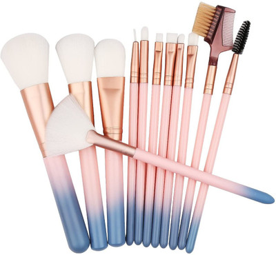 Yoana Professional Series Makeup Brushes With Storage Barrel - Pink Blue(Pack of 12)
