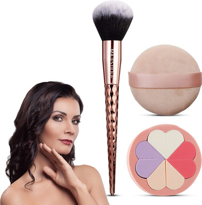 MAJESTIQUE Makeup Grooming Set Foundation Brush Powder Puff Pizza Sponge Pad - 3Pcs/Multi(Pack of 1)