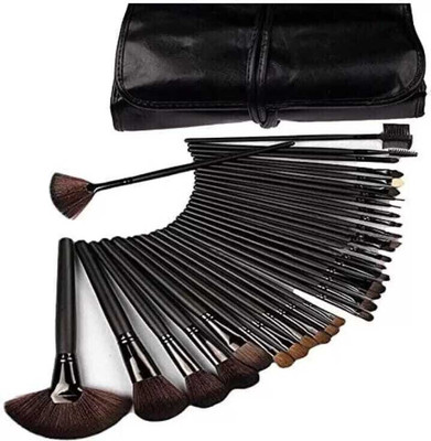 ELITEWAVE 24 pc Makeup Brush Set With Leather Pouch- black(Pack of 24)