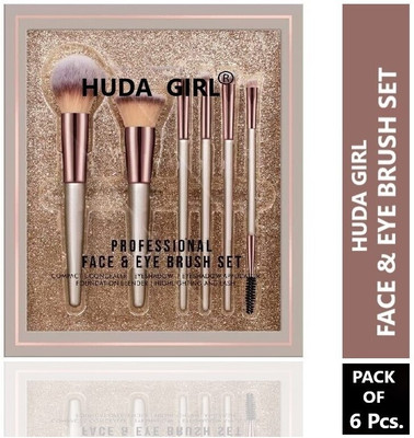 Huda Girl Beauty Face & Eye Brush Set of 6 | Synthetic Fibres | Easy Blending(Pack of 6)