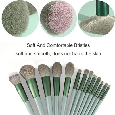 Plimsoll Makeup Brush Set of with Travel Pouch - 13 Piece Green Brushes (Pack of 13)(Pack of 13)