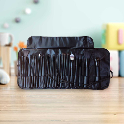 asija makeovers Best 24 pc Makeup Brush Set With Leather Pouch- black Pack of 24(Pack of 24)