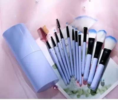 Onevue 12 Piece Premium Makeup Brush Set , Blue with Storage Box(Pack of 12)